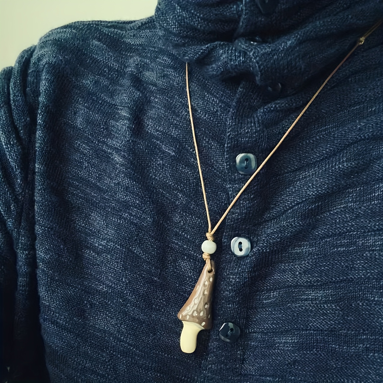 Jingdezhen Ceramic Mushroom Ethnic Art Style Pendant Necklace